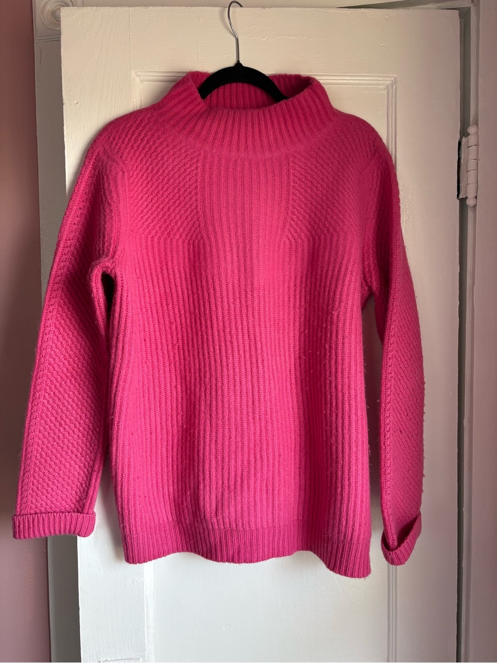Diane von Furstenberg Jayleen Chunky Funnel Neck Ribbed Sweater Pink M